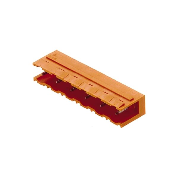 PCB plug-in connector, male header, open side, THT solder connection, 7.50 mm, Number of poles: 9, 90°, Solder pin length (l): 3.2 mm, tinned, orange, Box image 1