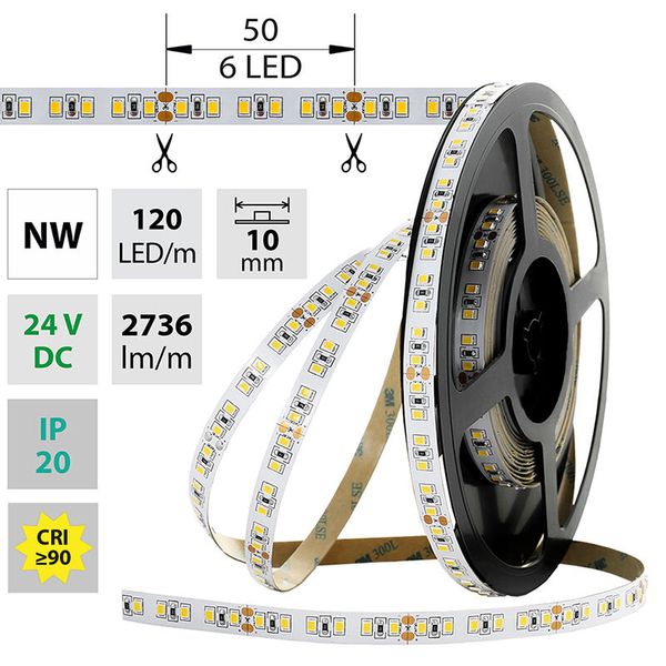 LED strip SMD2835 NW, 120LED/m, 28,8W/m, DC 24V, 2736lm/m, CRI90, IP20, 10mm 50m image 1