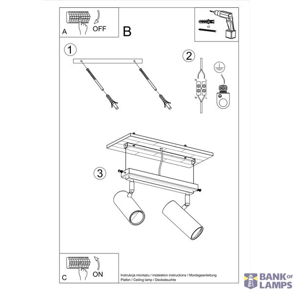CEILING LAMP DIREZIONE 2 BLACK GU10 2X40W IP20 image 4