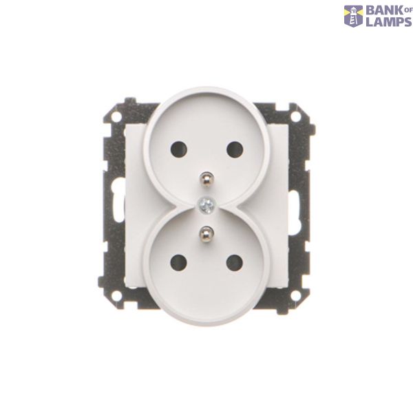 Double socket with earthing and shutters, module, 16A, quick connection, light gray matt image 1