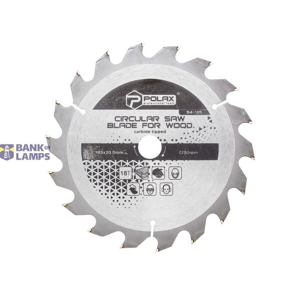 Circular saw blade for wood, carbide tipped 185x20.0/16, 18Т image 1