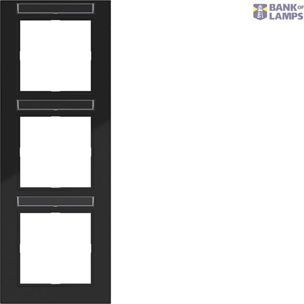 Cover frame 3-way vertical, text field, A.1, night black glossy image 1