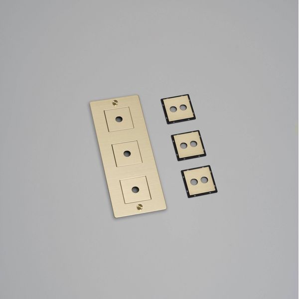 3G WALL PLATE / VERTICAL / WITH INFILLS / WITHOUT LOGO / BRASS image 1