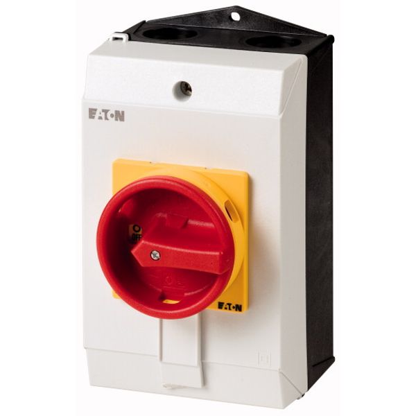 P1-25/I2-SI/N Safety switch, P1, 25 A, 3 pole + N, Emergency switching off function, With red rotary handle and yellow locking ring, Lockable in position 0 with cov image 1