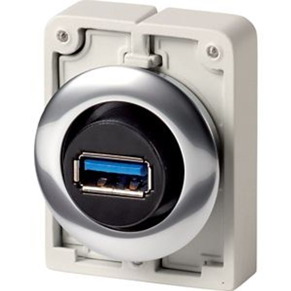 M30C-FUSB Bulkhead interface, with permanently connected USB 3.0 Type A plug, Metal bezel image 2