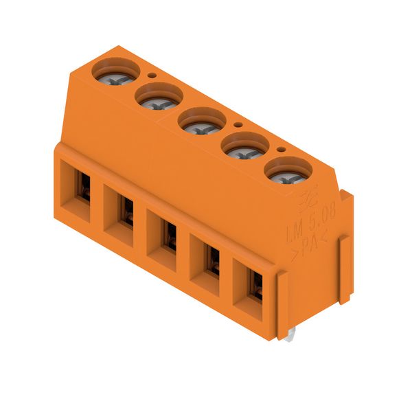Printed circuit board terminals, 5.08 mm, Number of poles: 5, 90°, Solder pin length (l): 3.5 mm, tinned, orange, Clamping yoke connection, Clamping range, max. : 2.5 mm², Box image 2