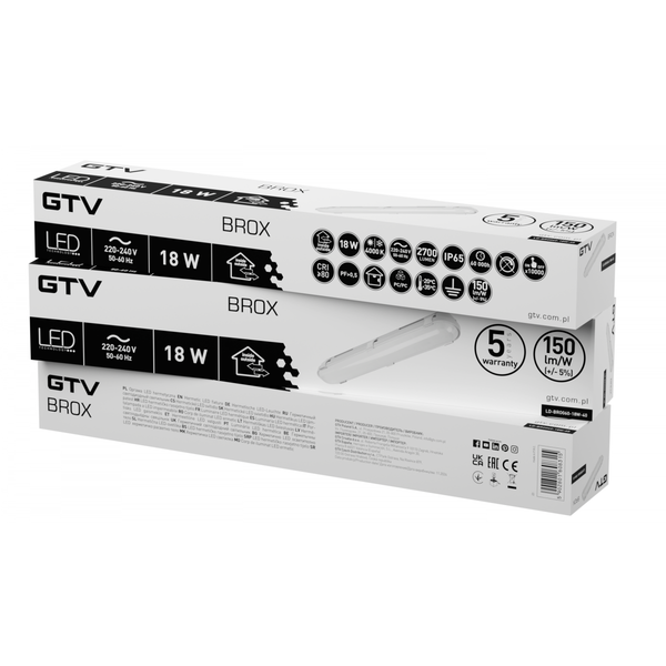 Hermetic LED luminaire BROX, 11-18 W, 1650-2700 lm, 4000K, AC220-240V, IP65, 60 cm image 2