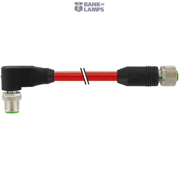 M12 male 90° / M12 female 0° D-cod. shielded PUR 1x4xAWG22 gn  2.5m image 2