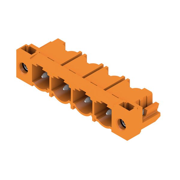 PCB plug-in connector, male header, Solder flange, THT solder connection, 7.62 mm, Number of poles: 4, 90°, Solder pin length (l): 3.2 mm, tinned, orange, Box image 3