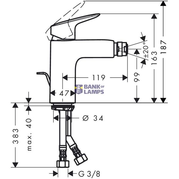 Logis 100 bidet mixer with pop-up, chrome image 1