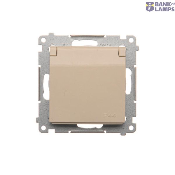 IP44 single socket outlet without frame seal - same color flap&cframe, (module), 16A, 250V, Screw, cream white/electro white image 1