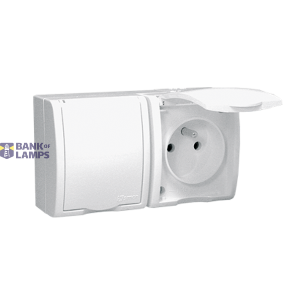 IP54 doouble socket outlet with earthing and shutters - white flap, white, 16A image 1