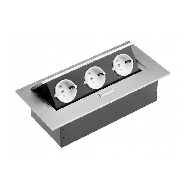 Furniture socket, 3xSHUKO, without cable, aluminum image 1