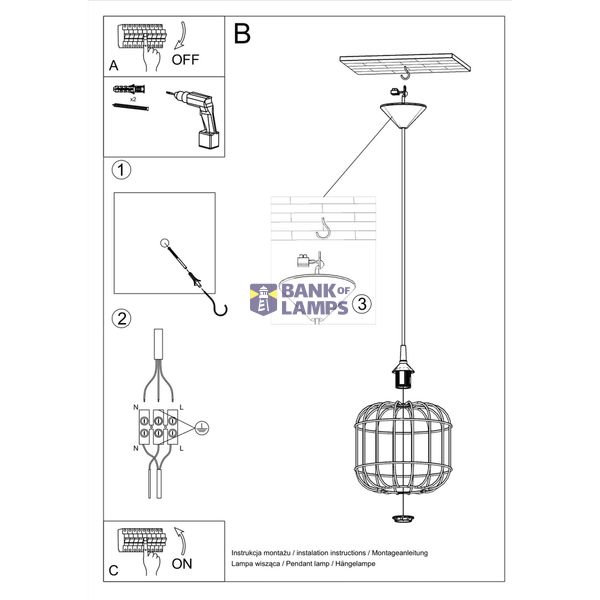 HANGING LAMP CELTA BLACK E27 1X60W IP20 image 4