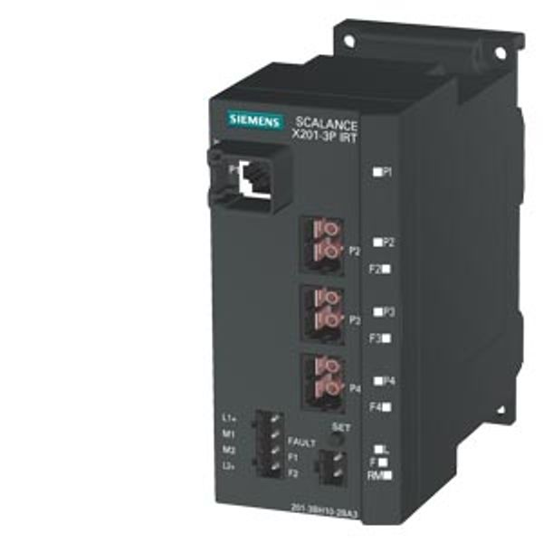 SCALANCE X201-3P IRT, managed Layer 2 switch, 1x RJ45, 3x POF SC RJ image 1