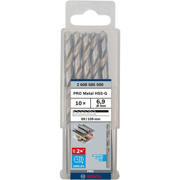 Metal drill bits HSS-G, DIN 338 6,9 x 69 x 109 mm 10 pcs. image 1