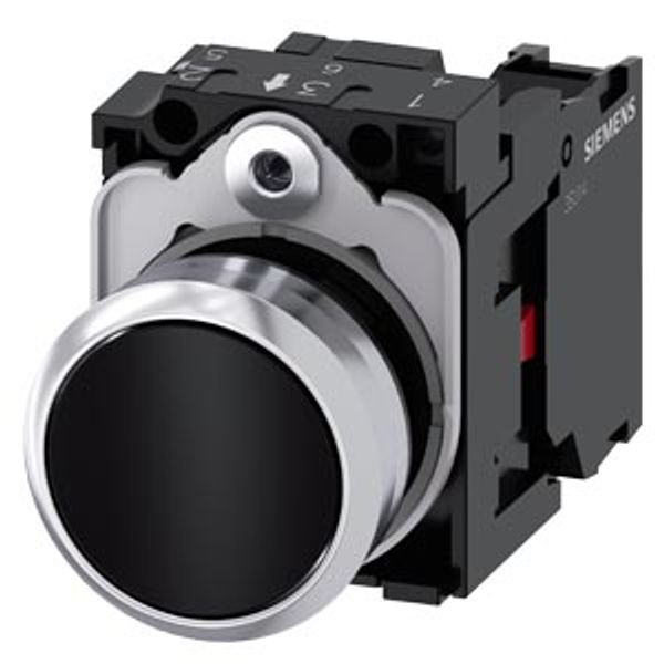 Pushbutton, 22 mm, round, metal, shiny, black, pushbutton, flat, momentary  3SU1150-0AB10-1CA0-Z X90 image 1