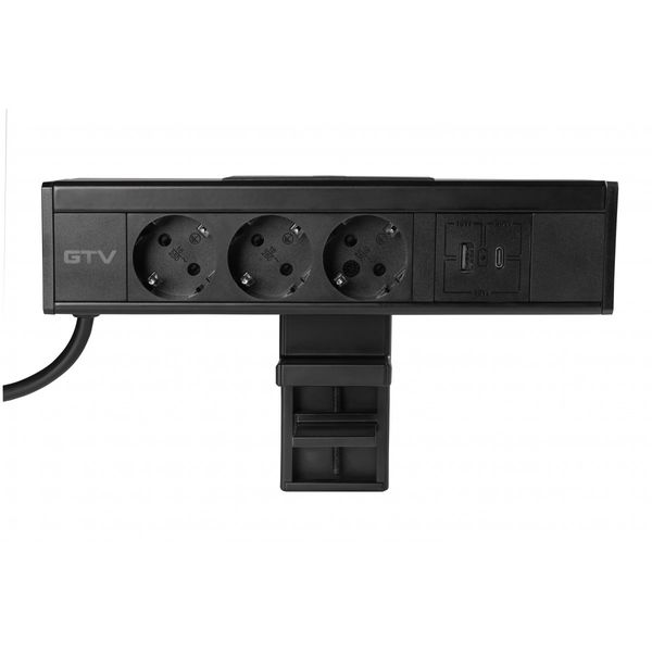 Nico furniture socket, 3 x Schuko socket, USB A+C, 1.5m cable, black with mounting image 1