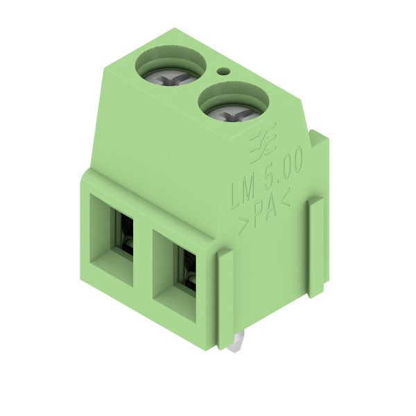 Printed circuit board terminals, 5.08 mm, Number of poles: 2, 90°, Solder pin length (l): 3.5 mm, tinned, Pale green, Clamping yoke connection, Clamping range, max. : 2.5 mm², Box image 2