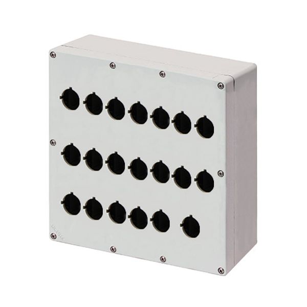 Aluminium push-button enclosure M4 230x257x100, 20 holes Ø 22, without cable entry image 1
