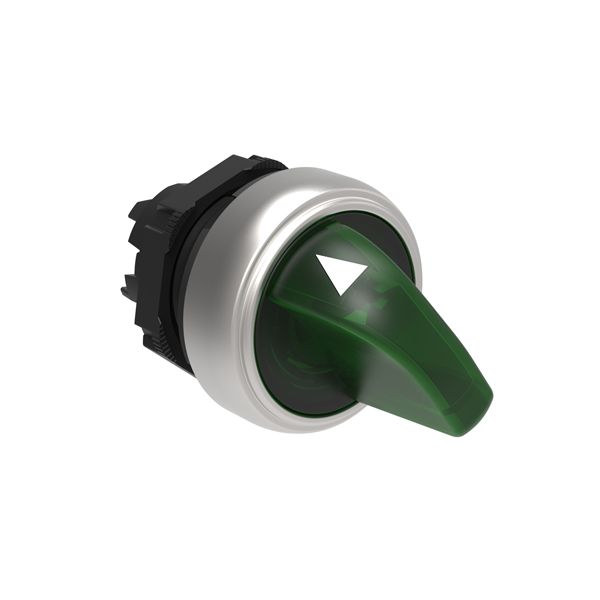 Illuminated selector switch actuator Ø22mm Platinum series chromed plastic, 2 position, 0 - 1. Green image 1