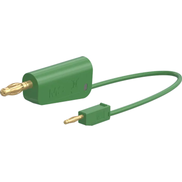 Measuring lead with (2 mm lamella plug, straight) to (4 mm lamella plug, straight), 0.07 m, green, PVC, 0.5 mm², 64.1060-00725 image 1