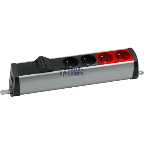 Expanded power strip set: 2x250V type E + 2x250V UPS + 2xRJ45 plate with Keystone mounting, Screw; aluminum black image 1