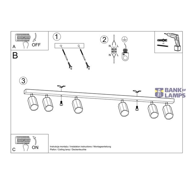 CEILING LAMP ZEKE 6 OAK GU10 6X40W IP20 image 6