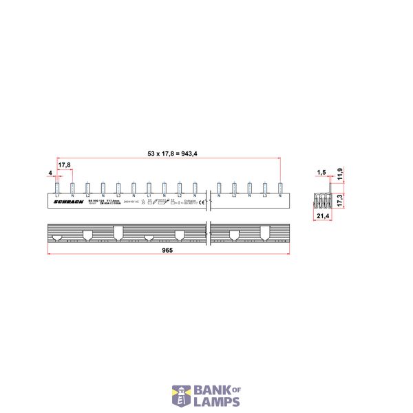 Busbar Pin Version L1,N,L2,N,L3,N, 4-pole 16mmý image 2