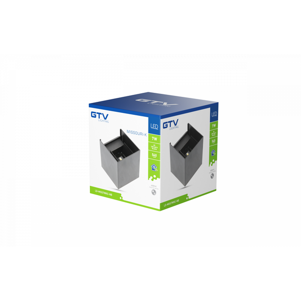 LED wall luminaire MISSOURI-K, 7 W, 540 lm, 4000K, IP54, square, black image 2