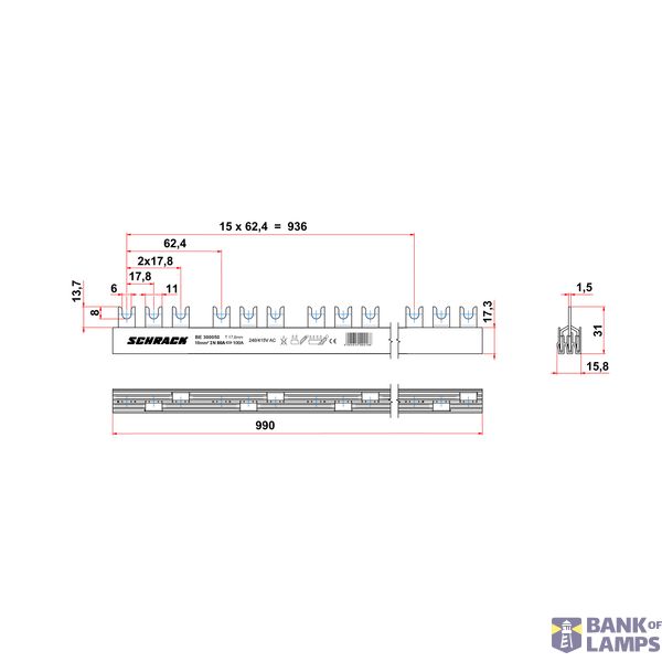 Busbar for MT 3-pole with auxillary contact 16mmý image 3