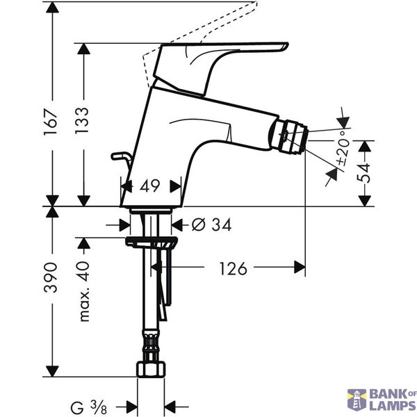 Focus bidet mixer with pop-up, chrome image 1