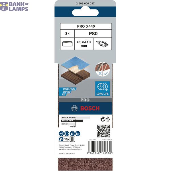 3-piece X440 sanding belt set 65 x 410 mm, 80 image 2