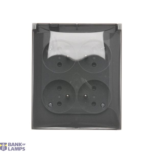 Quadruple socket outlet with earthing - and shutters - IP44 version - transparent flap, 16A, quick connection, dark grey image 1