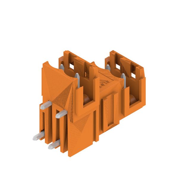 PCB plug-in connector, male header, Dovetails for fixing blocks, THT solder connection, 5.08 mm, Number of poles: 4, 90°, Solder pin length (l): 3.2 mm, tinned, orange, Box image 1