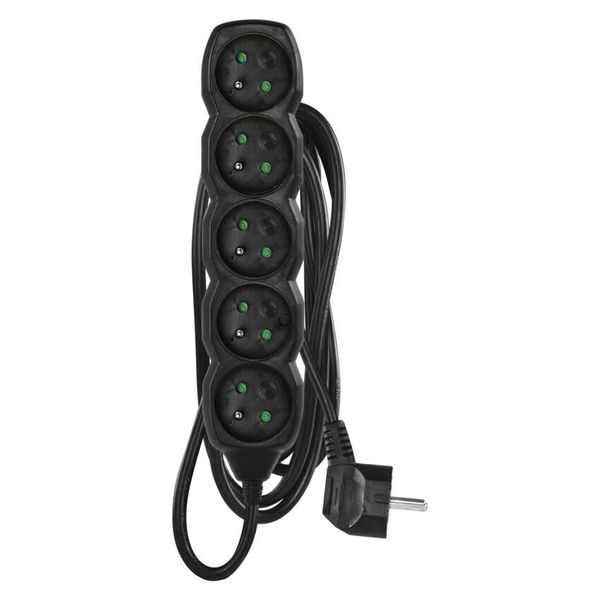 Extension Cord 2 m / 5 sockets / black / PVC / 1 mm2 image 1