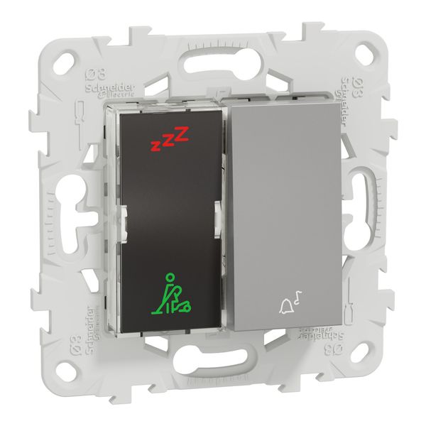 NEW UNICA LED indicator "Not free/Cleaning" and "Ring" button, 2 modules, ALUMINIUM image 1