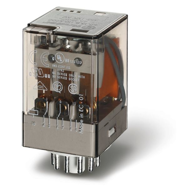 Rel. 3CO 6A/24VAC/Agni+Au/Bifurcated contacts/Test button/LED (60.13.8.024.5250) image 3
