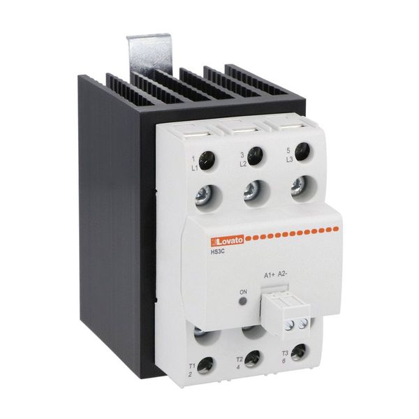 Solid state relay complete with heatsink, three-phase (3 controlled), 25A, 4...32VDC, screw terminals image 1