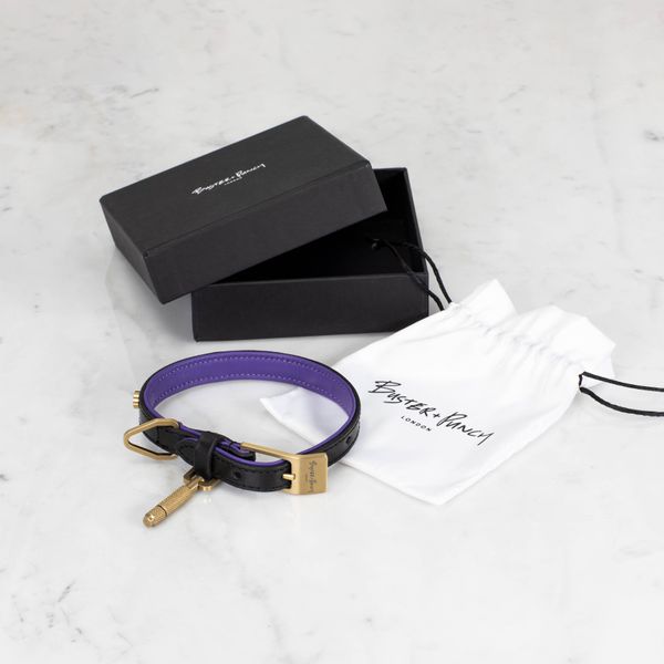 DOG COLLAR / CROSS / SMALL / BLACK / PURPLE / BRASS image 2