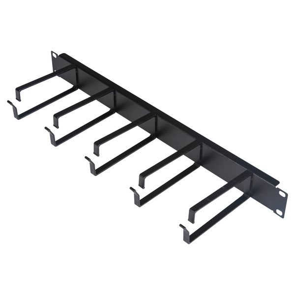 19" Cable management panel, 1U, 5 metal rings 130mm, RAL9005 image 1