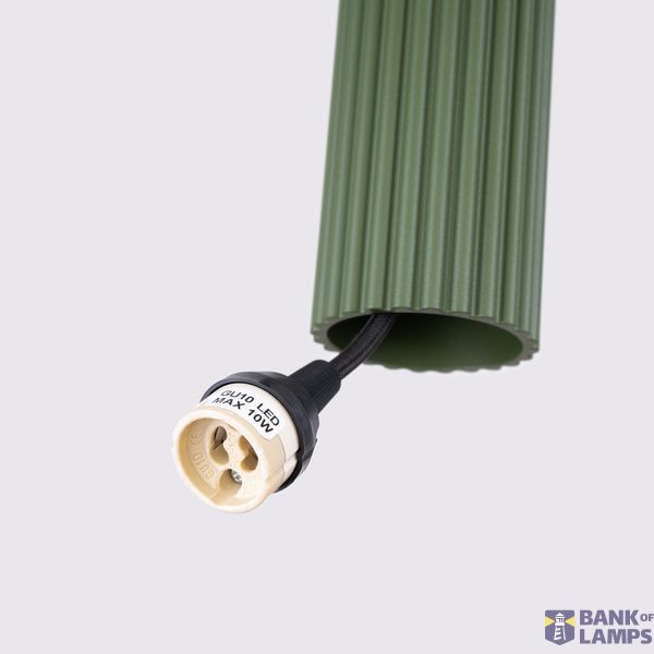 HANGING LAMP WITH TWO HANGS AND GREEN GROOVED LAMPSHADES, CARBON SERIES image 6