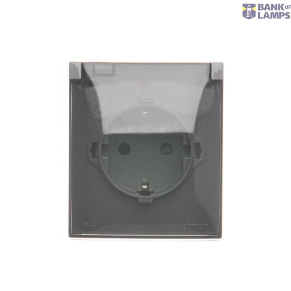 IP44 single socket outlet with Schuko earthing and shutters - transparent flap, dark grey, 16A image 1