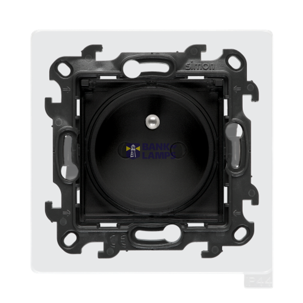 Single socket outlet with earthing for IP44 version with frame seal, without shutters, Push In system, (module), Simon 24, IP44, 16A, black matt, Flap color: Transparent image 1