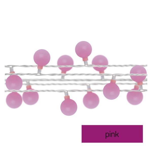 LED cherry light chain – 2.5 cm balls, 4 m, outdoor and indoor, pink, timer image 1