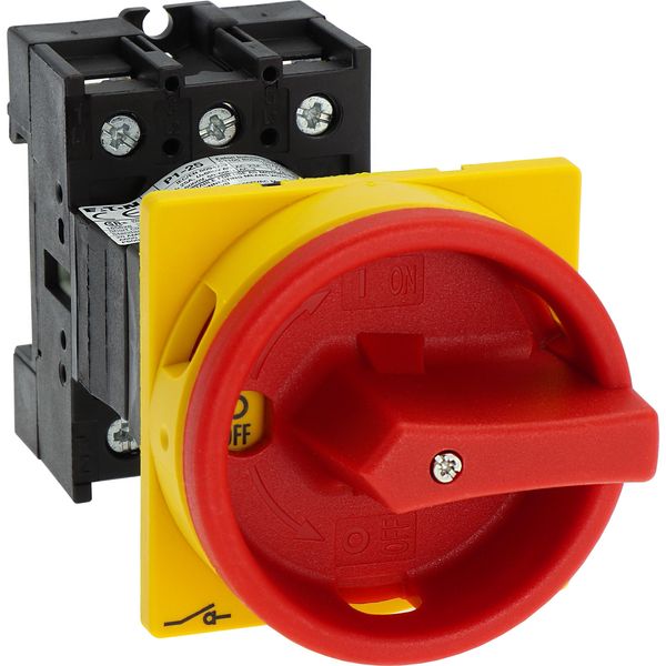 P1-25/V/SVB Main switch, P1, 25 A, rear mounting, 3 pole, Emergency switching off function, With red rotary handle and yellow locking ring, Lockable in the 0 (Off image 38