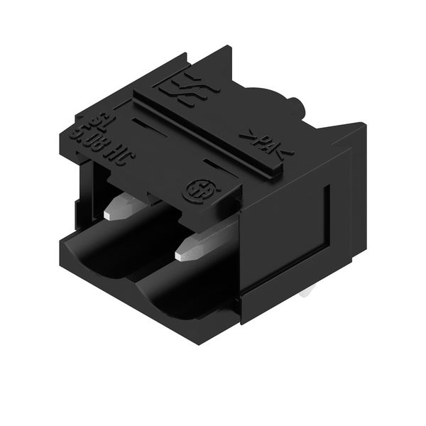 PCB plug-in connector, male header, Dovetails for fixing blocks, THT solder connection, 5.08 mm, Number of poles: 2, 90°, Solder pin length (l): 3.2 mm, tinned, black, Box image 3