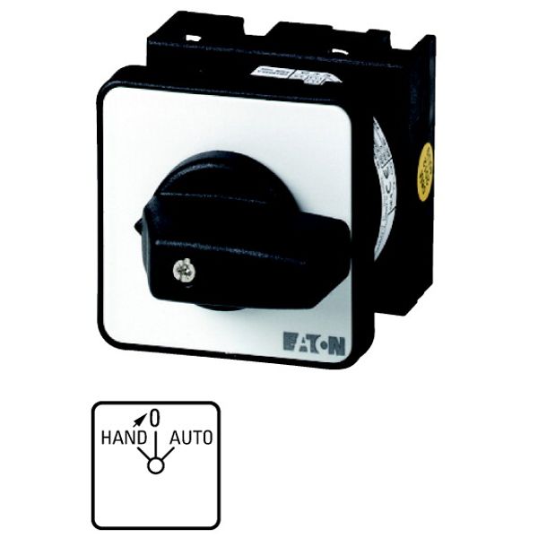 T0-1-15434/E Changeover switches, T0, 20 A, flush mounting, 1 contact unit(s), Contacts: 2, With spring-return from HAND, 45 °, momentary/maintained, HAND>0-AUTO, image 1