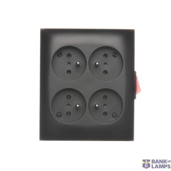 Quadruple outlet socket with earthing - IP20 version - with built-in switch, 16A, Screw, black matt image 1