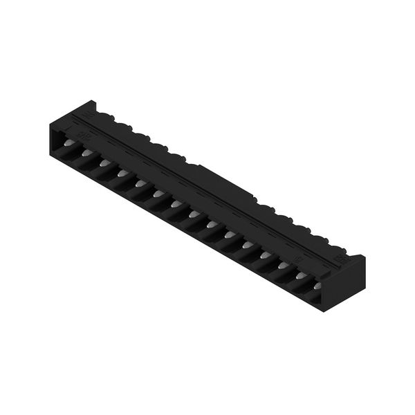 PCB plug-in connector, male header, closed side, THT/THR solder connection, 5.08 mm, Number of poles: 15, 90°, Solder pin length (l): 1.5 mm, tinned, black, Box image 4